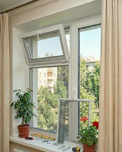 Установленная москитная сетка на форточку