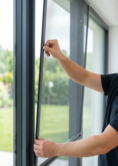 Процесс установки москитной сетки на алюминиевое окно