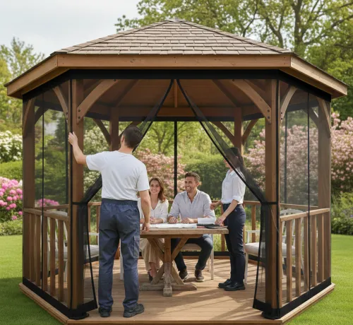 Этапы установки москитной сетки на беседку