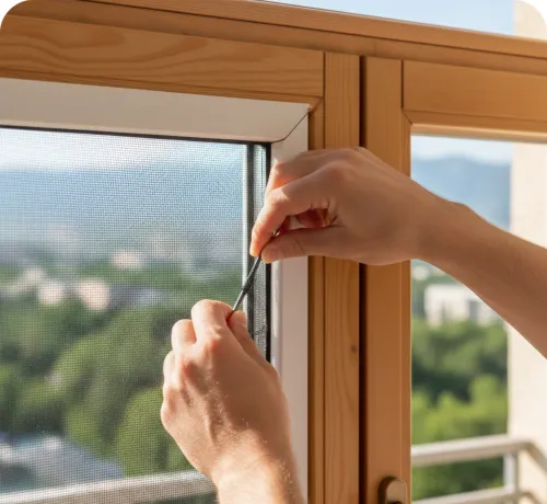 Процесс установки москитной сетки на деревянное окно